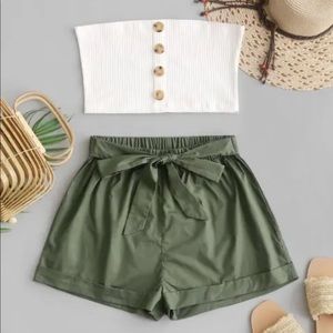 ZAFUL Two Piece Buttoned Ribbed Bandeau Top Set women’s S